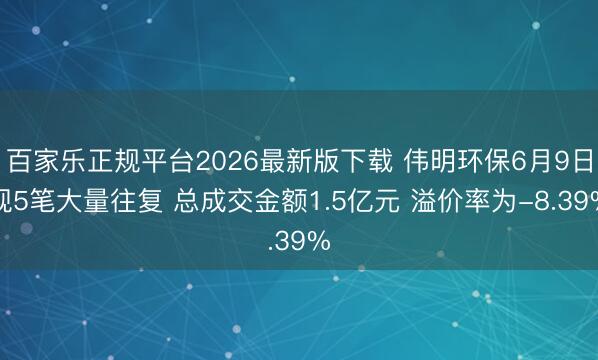 百家乐正规平台2026最新版下载 伟明环保6月9日现5笔大量往复 总成交金额1.5亿元 溢价率为-8.39%